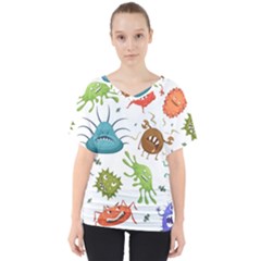 Dangerous Streptococcus Lactobacillus Staphylococcus Others Microbes Cartoon Style Vector Seamless P V-neck Dolman Drape Top