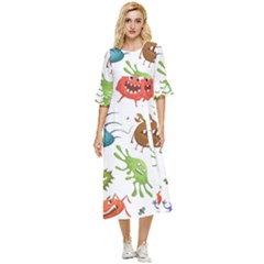 Dangerous Streptococcus Lactobacillus Staphylococcus Others Microbes Cartoon Style Vector Seamless P Double Cuff Midi Dress by Ravend