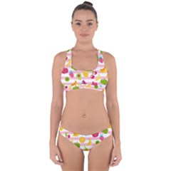 Tropical Fruits Berries Seamless Pattern Cross Back Hipster Bikini Set by Ravend