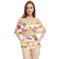 Tropical Fruits Berries Seamless Pattern Halter Flowy Bikini Set  by Ravend