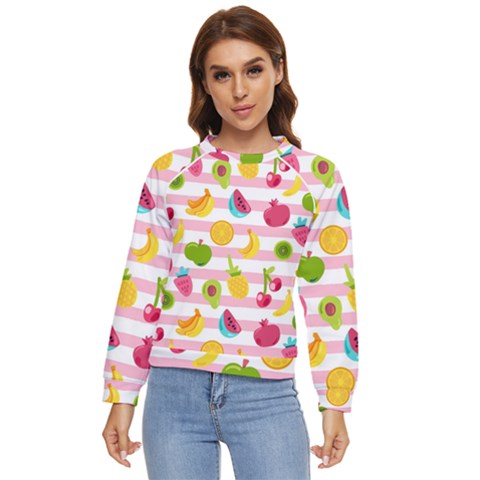 Tropical Fruits Berries Seamless Pattern Women s Long Sleeve Raglan T-shirt by Ravend