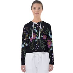 Embroidery Trend Floral Pattern Small Branches Herb Rose Women s Slouchy Sweat by Apen