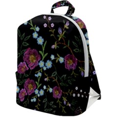 Embroidery Trend Floral Pattern Small Branches Herb Rose Zip Up Backpack by Apen