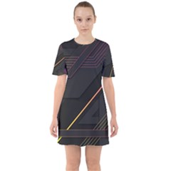 Gradient Geometric Shapes Dark Background Sixties Short Sleeve Mini Dress by Apen