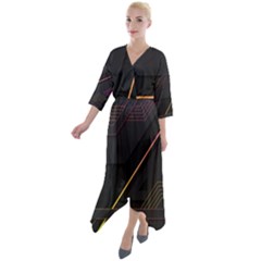 Gradient Geometric Shapes Dark Background Quarter Sleeve Wrap Front Maxi Dress by Apen