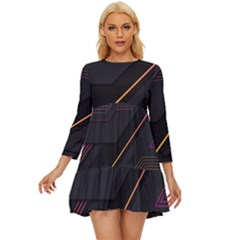 Gradient Geometric Shapes Dark Background Long Sleeve Babydoll Dress by Apen