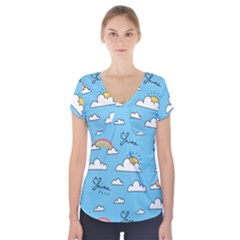 Sky Pattern Short Sleeve Front Detail Top by Apen