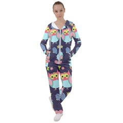 Owl Stars Pattern Background Women s Tracksuit