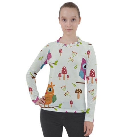 Forest Seamless Pattern With Cute Owls Women s Pique Long Sleeve T-shirt by Apen