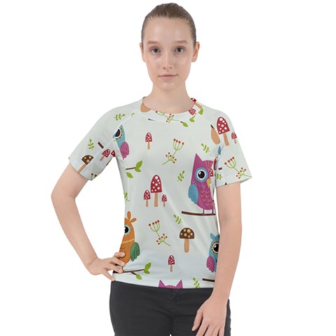 Forest Seamless Pattern With Cute Owls Women s Sport Raglan T-shirt by Apen