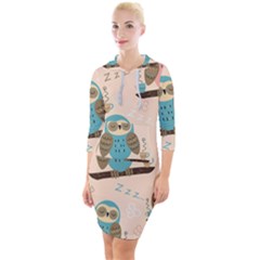 Seamless Pattern Owls Dream Cute Style Pajama Fabric Quarter Sleeve Hood Bodycon Dress by Apen