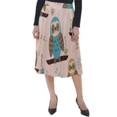 Seamless Pattern Owls Dream Cute Style Pajama Fabric Classic Velour Midi Skirt 