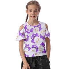 Purple Owl Pattern Background Kids  Butterfly Cutout T-shirt by Apen