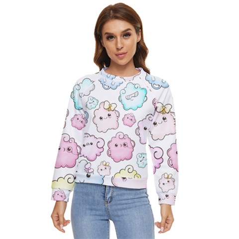 Cute Doodle Cartoon Seamless Pattern Women s Long Sleeve Raglan T-shirt by Apen