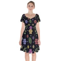 Embroidery Seamless Pattern With Flowers Short Sleeve Bardot Dress