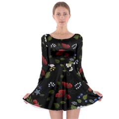 Floral Folk Fashion Ornamental Embroidery Pattern Long Sleeve Skater Dress by Apen