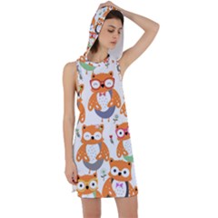 Cute Colorful Owl Cartoon Seamless Pattern Racer Back Hoodie Dress by Apen