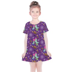 Pumpkin Ghost Skeleton Pattern Kids  Simple Cotton Dress by Jatiart