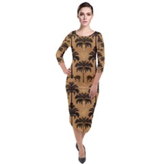 Peacock Feathers Quarter Sleeve Midi Velour Bodycon Dress by Jatiart