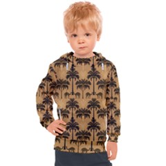 Camel Palm Tree Patern Kids  Hooded Pullover by Jatiart