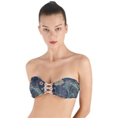 Vintage Peacock Feather Twist Bandeau Bikini Top by Jatiart