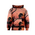 Elephant Landscape Tree Africa Sunset Safari Wild Kids  Pullover Hoodie View1