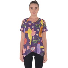 Exotic Seamless Pattern With Parrots Fruits Cut Out Side Drop T-shirt by Ravend