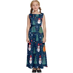 Snow Snowman Tree Christmas Tree Kids  Satin Sleeveless Maxi Dress by Ravend