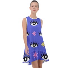 Eye Star Asterisk Pattern Background Frill Swing Dress