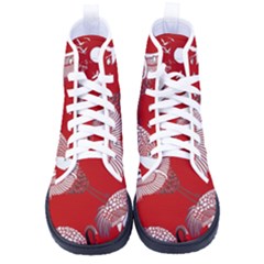 Japanese Crane Bird Art Kid s High-top Canvas Sneakers by Cendanart