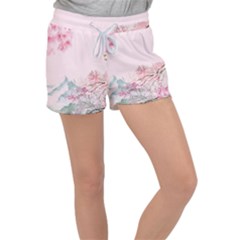 Pink Chinese Style Cherry Blossom Women s Velour Lounge Shorts by Cendanart