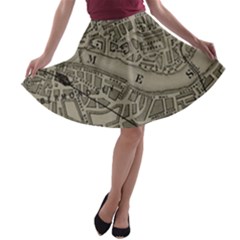 Vintage London Map A-line Skater Skirt by Cendanart