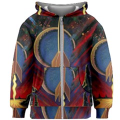 Rocket Painting Kids  Zipper Hoodie Without Drawstring