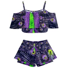 Peacock Bird Color Kids  Off Shoulder Skirt Bikini by Cendanart