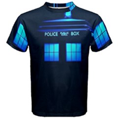 Blue Tardis Doctor Who Police Call Box Men s Cotton T-shirt by Cendanart