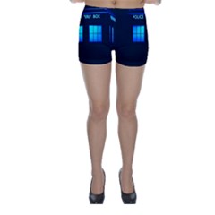 Blue Tardis Doctor Who Police Call Box Skinny Shorts by Cendanart