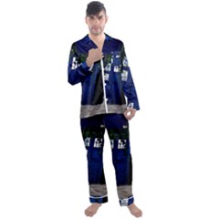 Stuck Tardis Beach Doctor Who Police Box Sci-fi Men s Long Sleeve Satin Pajamas Set by Cendanart