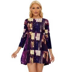 Tardis Regeneration Art Doctor Who Paint Purple Sci Fi Space Star Time Machine Long Sleeve Babydoll Dress by Cendanart