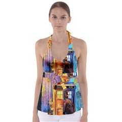 Tardis Doctor Who Paint Painting Tie Back Tankini Top by Cendanart