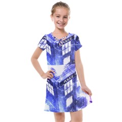 Tardis Doctor Who Blue Travel Machine Kids  Cross Web Dress by Cendanart