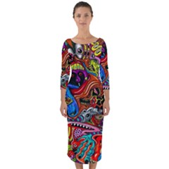 Art Color Dark Detail Monsters Psychedelic Quarter Sleeve Midi Bodycon Dress by Ket1n9