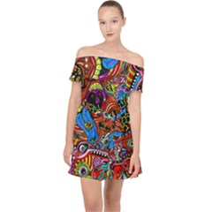 Art Color Dark Detail Monsters Psychedelic Off Shoulder Chiffon Dress by Ket1n9