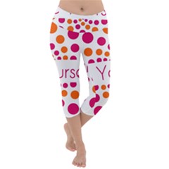 Be Yourself Pink Orange Dots Circular Lightweight Velour Capri Yoga Leggings