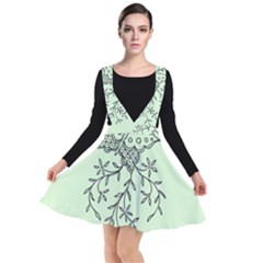 Illustration Of Butterflies And Flowers Ornament On Green Background Plunge Pinafore Dress by Ket1n9