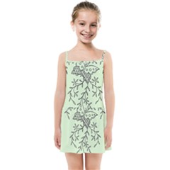 Illustration Of Butterflies And Flowers Ornament On Green Background Kids  Summer Sun Dress