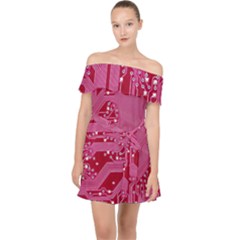 Pink Circuit Pattern Off Shoulder Chiffon Dress by Ket1n9