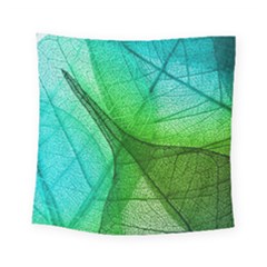 Sunlight Filtering Through Transparent Leaves Green Blue Square Tapestry (small)