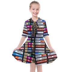 Vintage Cassette Music Old Record Retro Tape Kids  All Frills Chiffon Dress by Cendanart