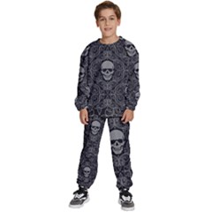 Dark Horror Skulls Pattern Kids  Sweatshirt Set by Ket1n9