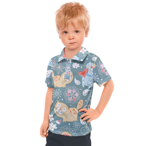 Cute Cat Background Pattern Kids  Polo T-shirt by Ket1n9